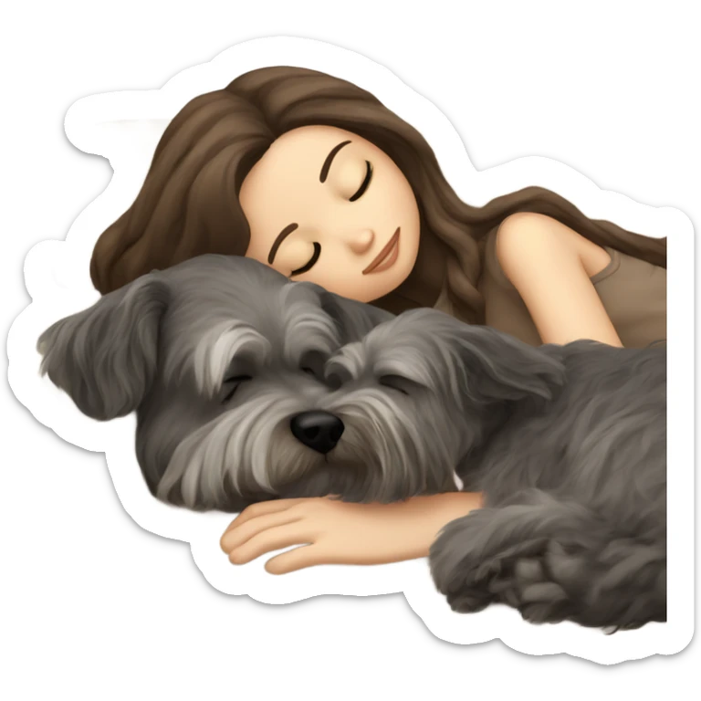 White girl brown long hair sleeping with a zvergschnauzer  sticker