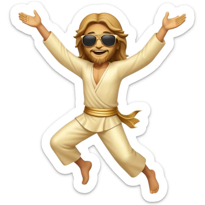 dancing figure of rejoicing Jesus with  sunglases golden  sticker