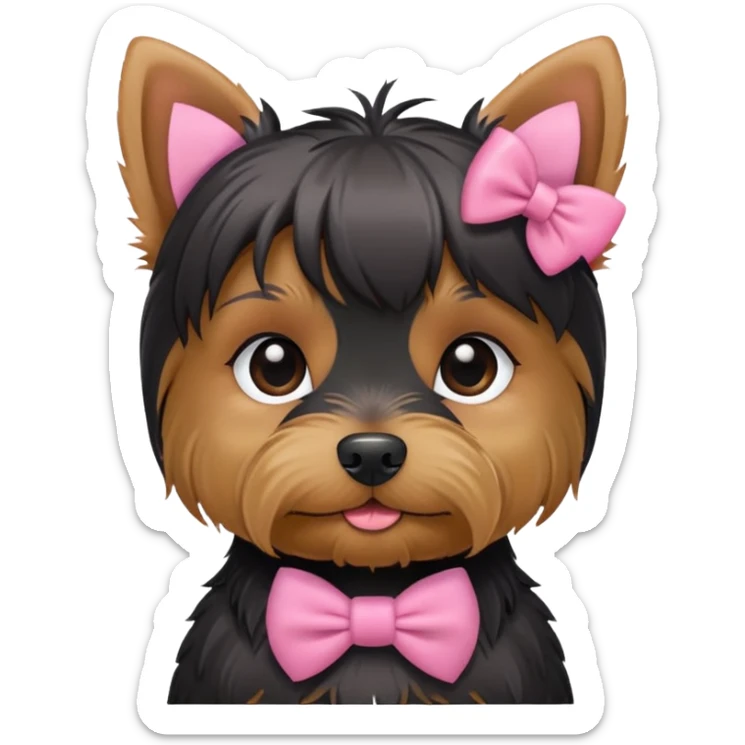Little Black Yorkshire Terrier, it’s a girl, with little pink bow on her head  sticker