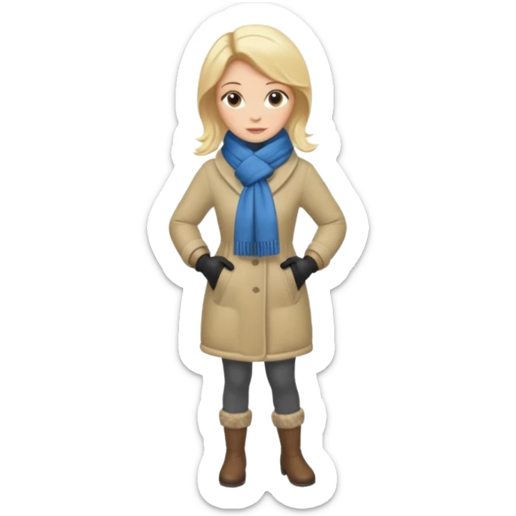 Chica blanca,pelo rubio y recogido,   invierno cuerpo entero sticker