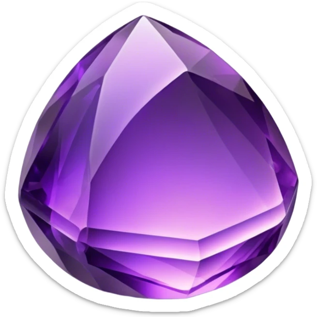 Cinematic Realistic Amethyst Emoji, Rich and soothing, with smooth, polished purple facets catching the light and casting soft, calming reflections. The deep violet hue seems to glow with an ethereal light, radiating peaceful energy and elegance. Soft glowing outline, capturing the essence of tranquility and mystery in a stunning amethyst. sticker