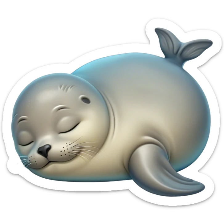 Meme-Worthy cute Sleeping Seal Portrait Emoji, Head resting peacefully with a contented smile, showcasing a luxuriously smooth, glossy form and eyes gently closed in serene slumber, Simplified yet hilariously adorable features, highly detailed, glowing with a soft, drowsy ocean light, high shine, relaxed and utterly lovable, stylized with an air of playful laziness, bright and heartwarming, soft glowing outline, capturing the essence of a sleeping seal that feels destined to become the next viral sensation of adorable rest! sticker