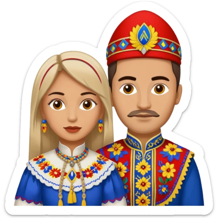 An woman dressed in a national Romanian costume and a men right next to her dressed in a Romanian national costume sticker