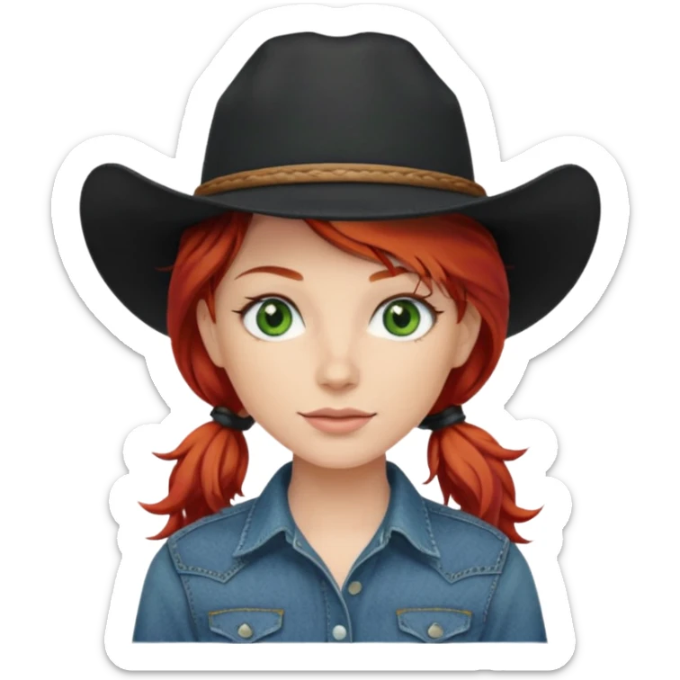 cowgirl with red hair green eyes black hat sticker