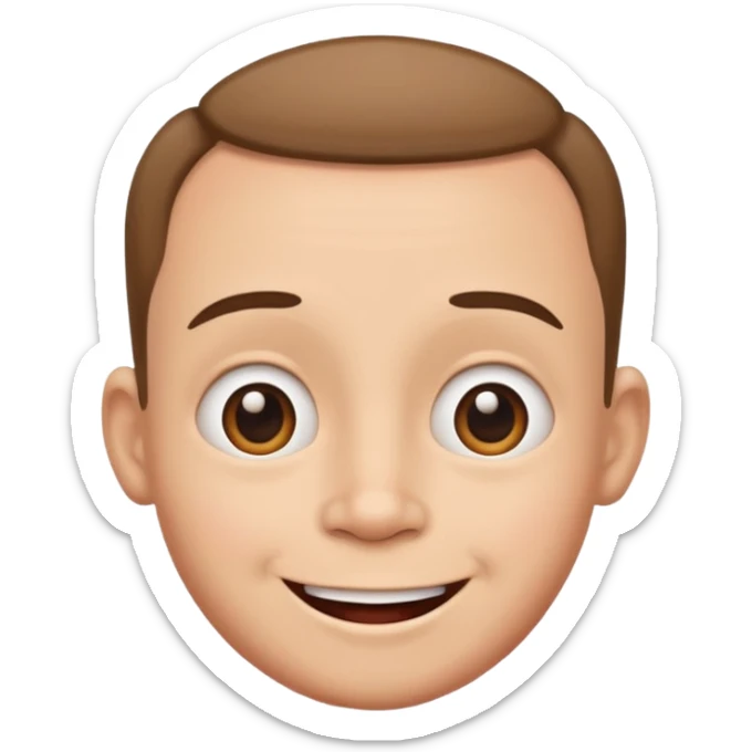 Funny caricature style cartoon, big head small body, happy face sticker