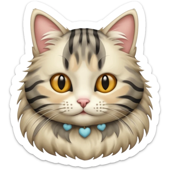 striped cat with hair in cream and gray colors sticker