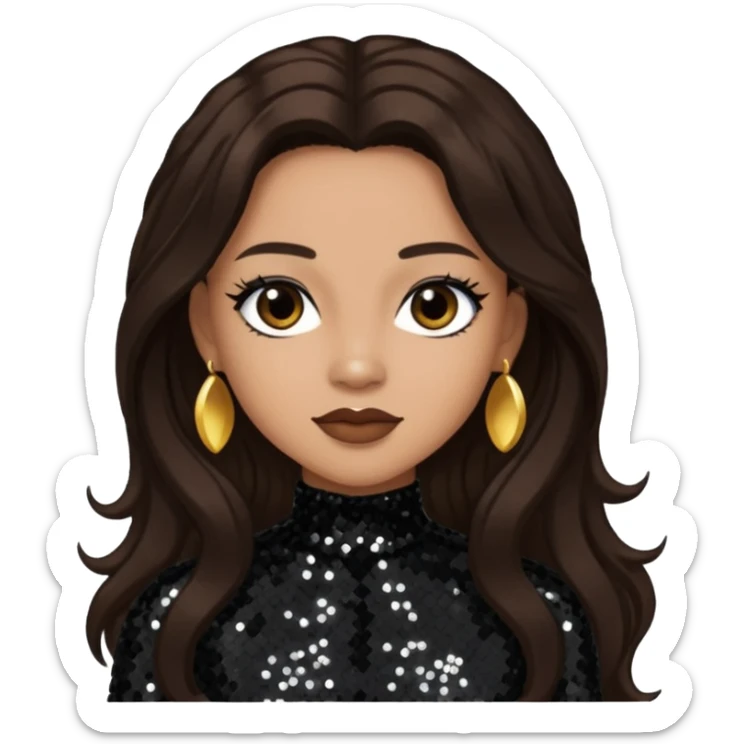 Vesta Williams, R&B Singer with long dark brown hair, black sequin outfit sticker