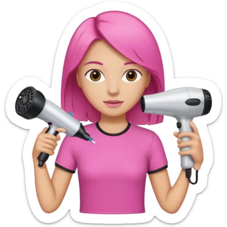peluquera con camiseta rosa y secador en la mano sticker