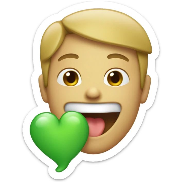 A person spitting green while smiling with a heart on the corner of it's head sticker