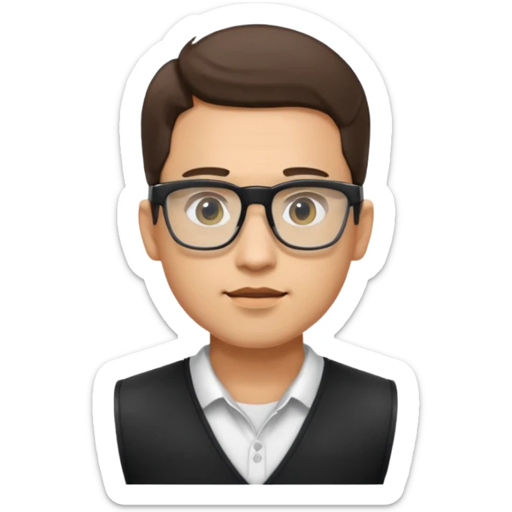 Man from the shoulder up, facing the audience. Wearing a black vest and AR glasses that look like google glasses.  sticker