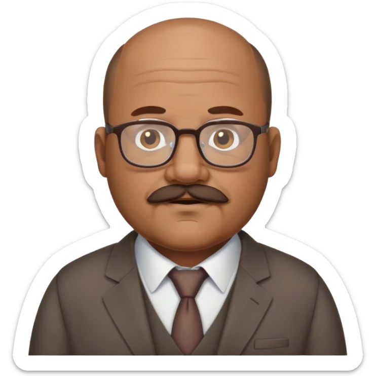 55 year old chubby brown haired balding man business casual with glasses and mustache and beard sticker