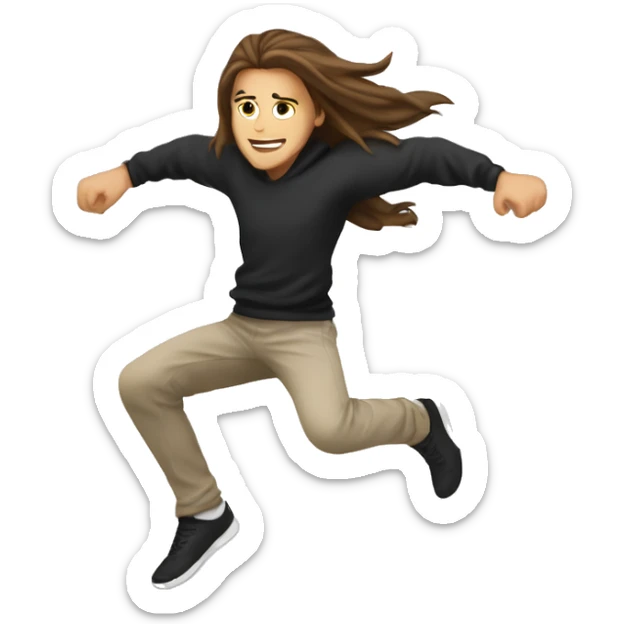 parkour white person, brown  middle part long hair, doing a salto jump sticker