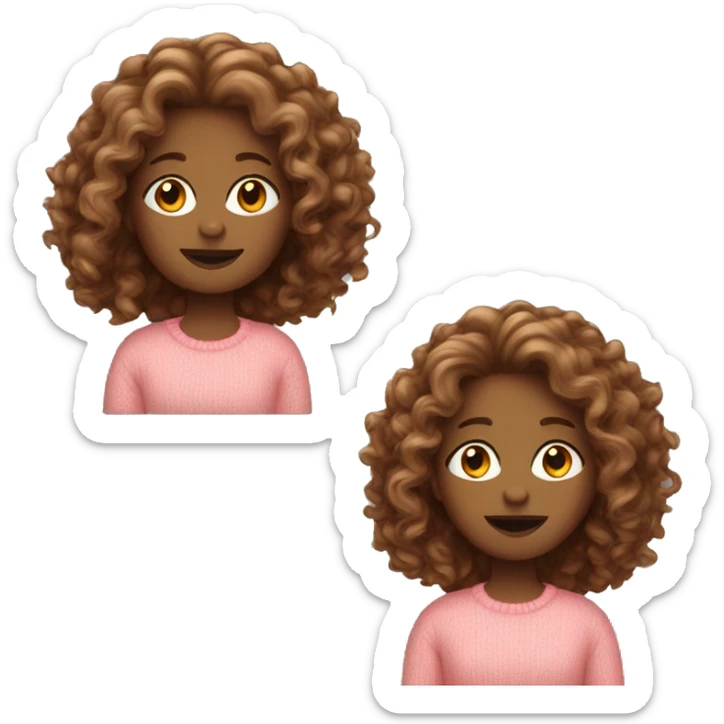 White women curly brown long hair in pinkish orange sweater  sticker