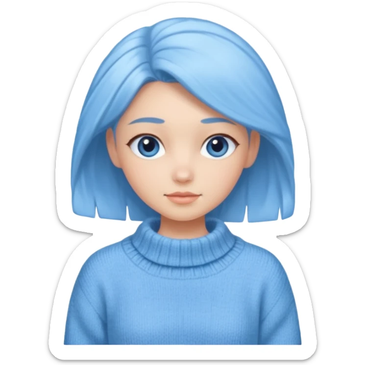 sky-blue Girl's wool sweater with light fabric folds and soft shading, casual style, Knitten.only wool sweater. sticker