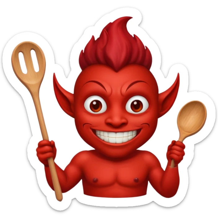 Cooker like demon with a smile and wooden spoon sticker