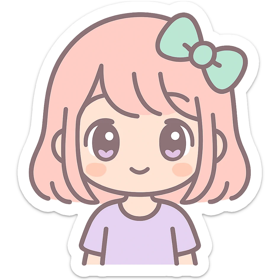 anime girl, pastel colors, big eyes, kawaii style sticker