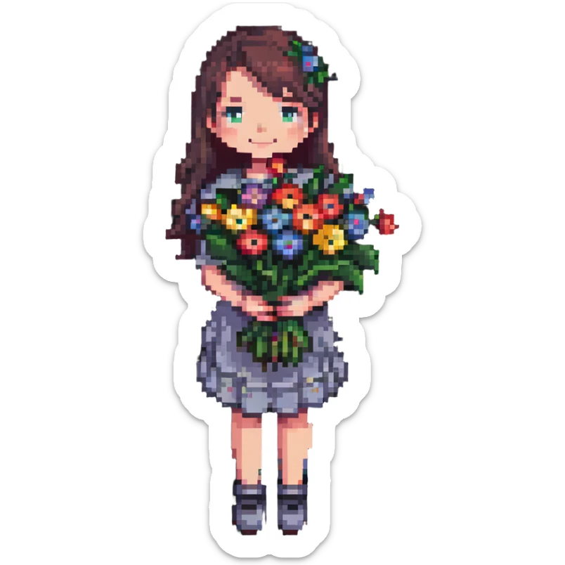 a cool girl holding a bouquet of flowers sticker