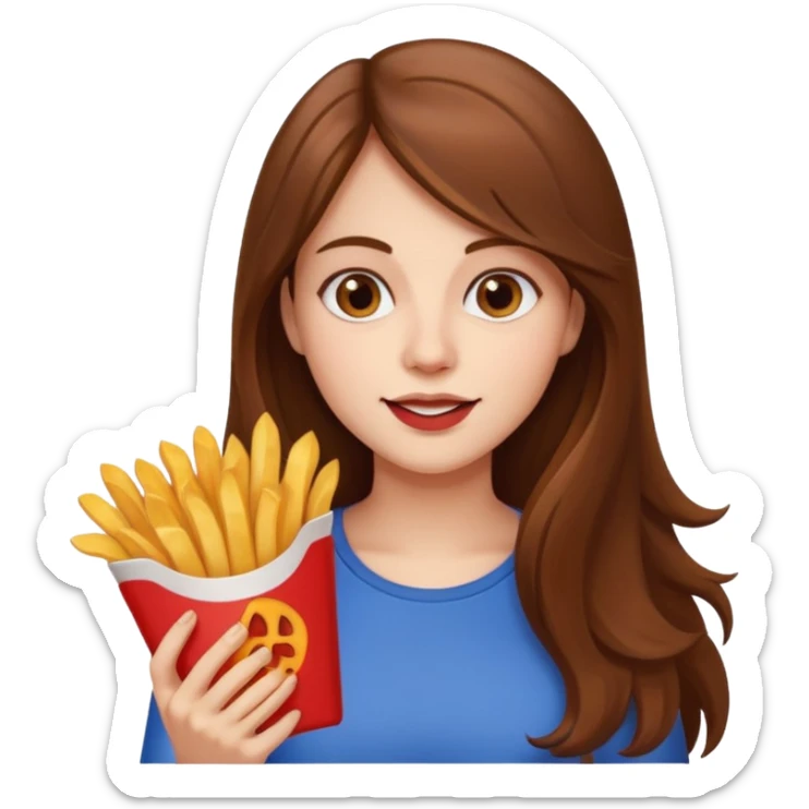 lean female with long hair holding fries and eating pizza sticker