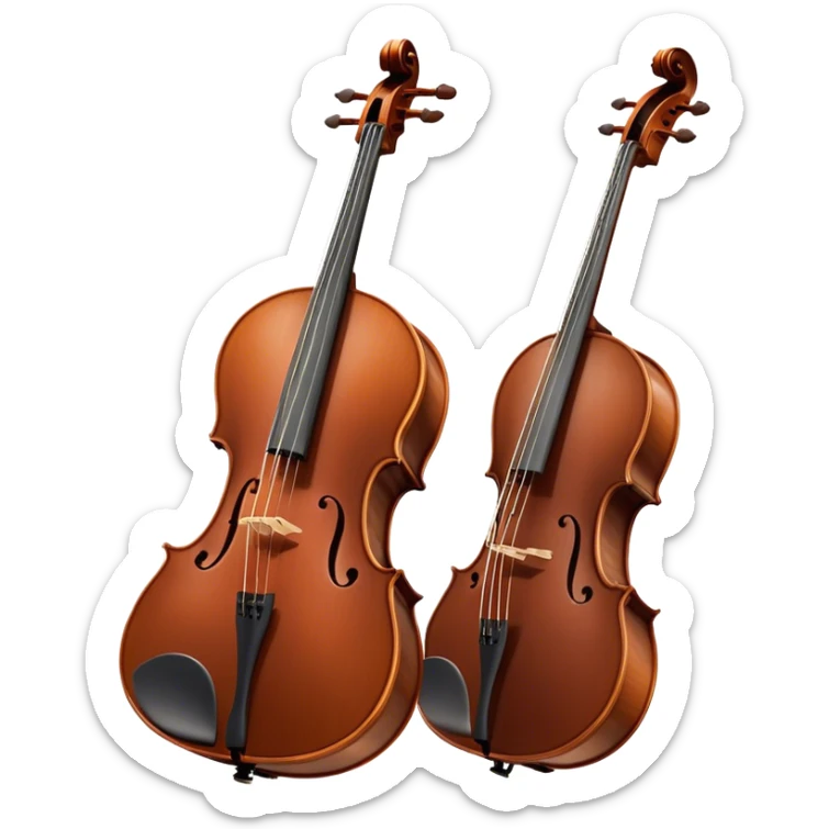 Cinematic Realistic Cello, deep brown polished wood, elegant f-holes curving gracefully, warm golden lighting creating depth, bow gently resting on the strings, glowing with the rich resonance of classical artistry. sticker