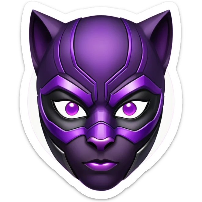 Black Panther superhero face only, black cat-like mask, purple energy aura sticker