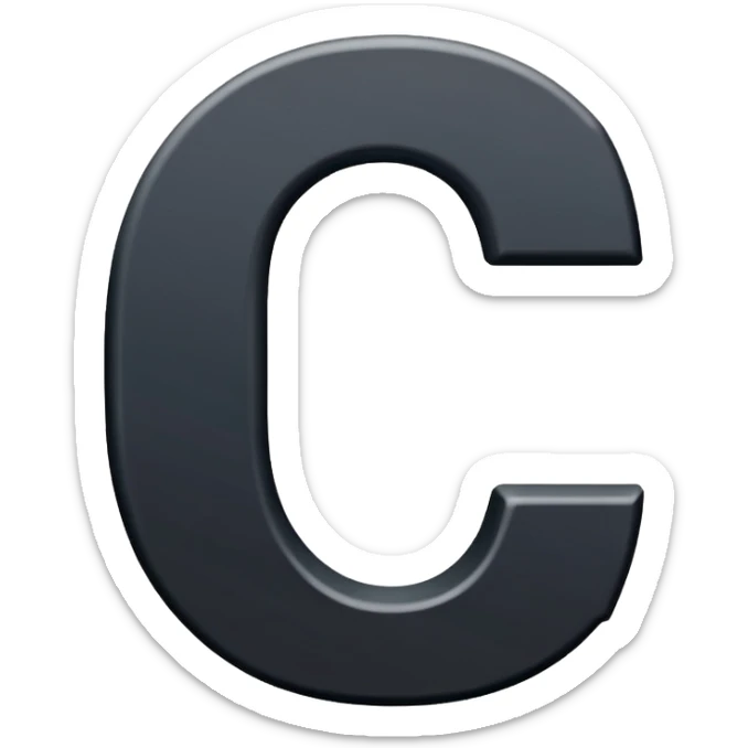 Minimal emoji of a bold capital letter “C” with a single diagonal slash cutting through it from top-left to bottom-right. Clean, flat design, high contrast, readable at small sizes, tech/startup style. Black background. sticker
