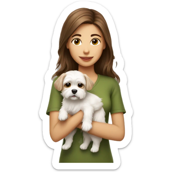 Brown hair girl with small maltese puppy sticker