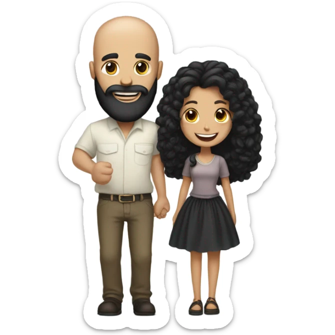 Bald man with black beard and girl long black hair holding hands sticker