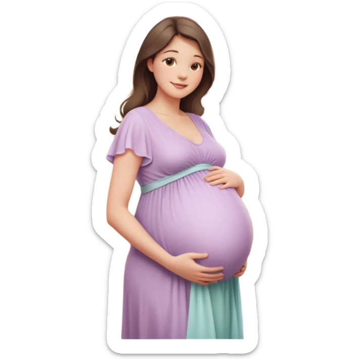 A beautiful pregnant woman standing in soft natural light near a window, gently holding her baby bump, wearing a flowing pastel dress, warm smile, cinematic photography, shallow depth of field, high resolution, soft tones, professional maternity photoshoot
 sticker