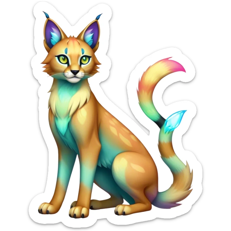 An iridescent transparent  colorful lynx-caracal-serval-fakemon-creature-hybrid sticker