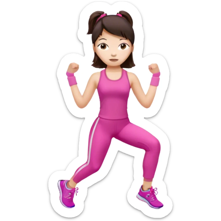 Long hair brunette Asian girl working out clothes pink  sticker