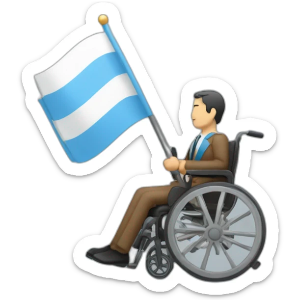 persona en silla de ruedas llevando la bandera argentina sticker