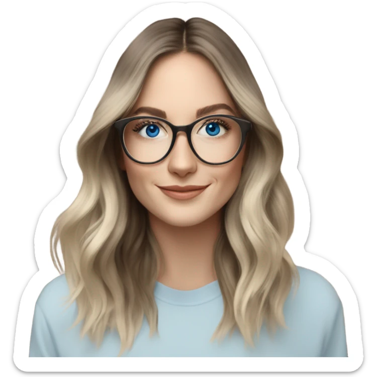 Shoulder length Balayage pale model lady with glasses and blue eyes happy  sticker