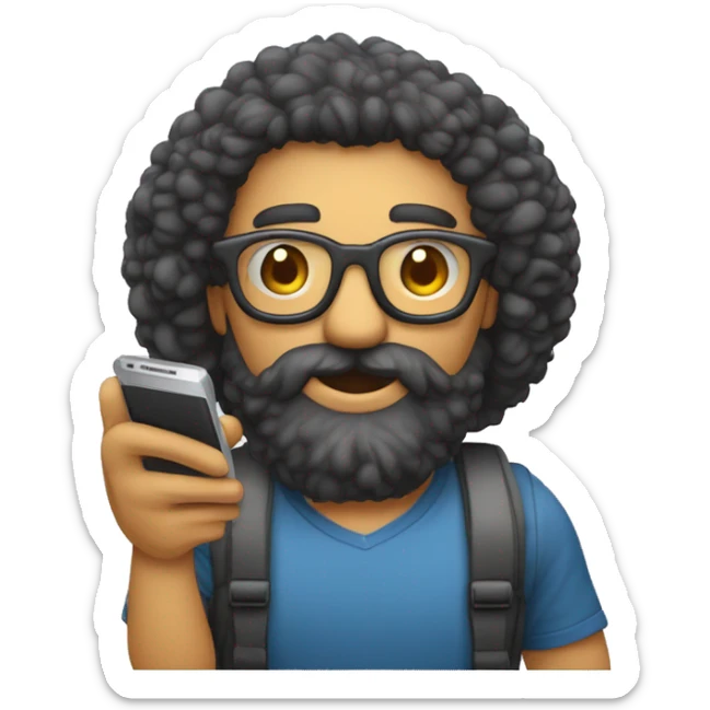 Adulto de poco pelo barba y gafas viendo un celular en la mano sticker