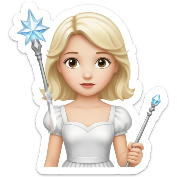 dorothy queen blonde hair, white dress with magic wand sticker