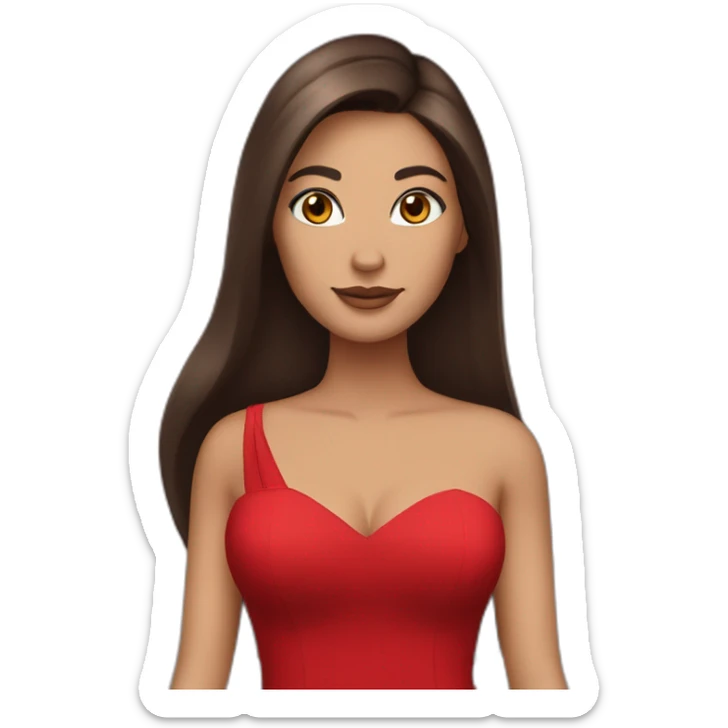 brunette with long straight hair with brown eyes in a full-length red evening dress sticker