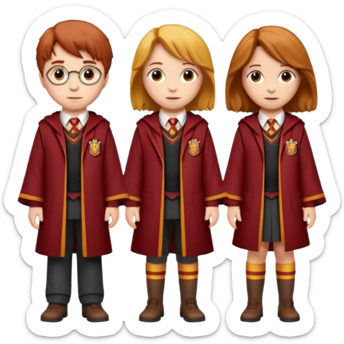 harry potter, ronald weasley and hermione granger in gryfinndor uniform sticker