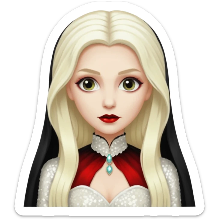 Bride of Dracula with long platinum blonde hair, ivory sequin outfit sticker