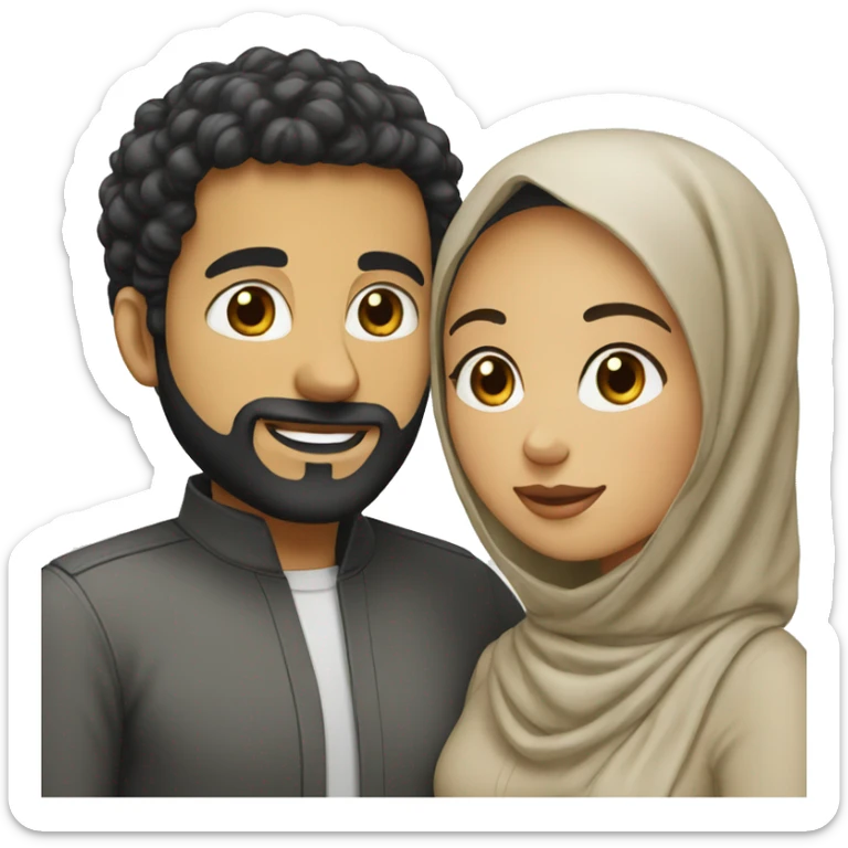 Woman wear hijab with her white husband black curly hairs sticker