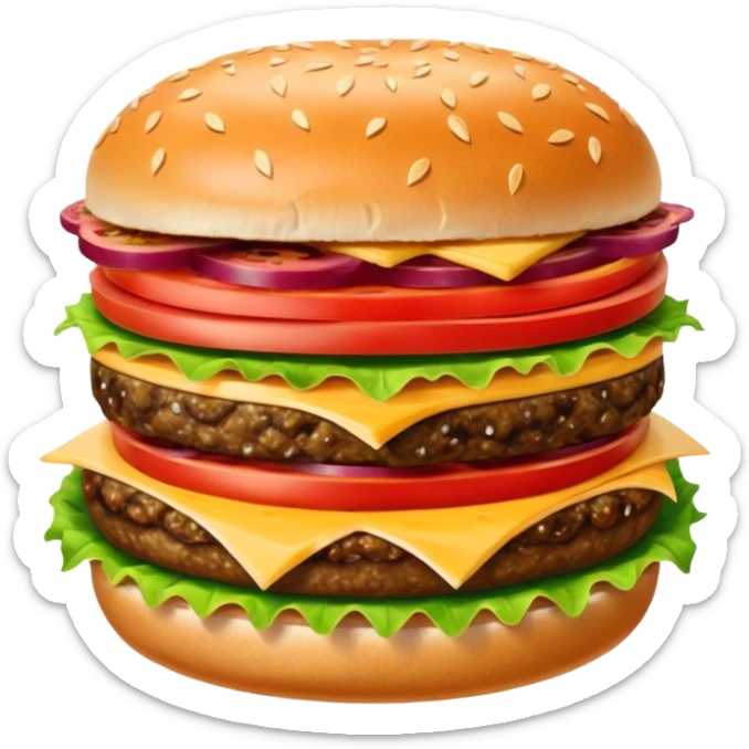 Generar hamburguesa de pan color café con semillas hemp encima del pan, con carne, tomate, lechuga, queso, piña dentro de ella sticker