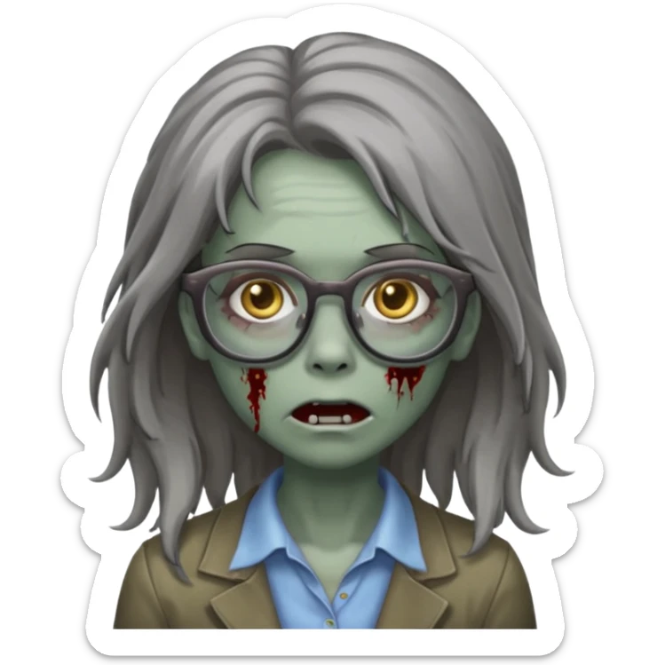 zombie with glasses gray girl long hair sticker