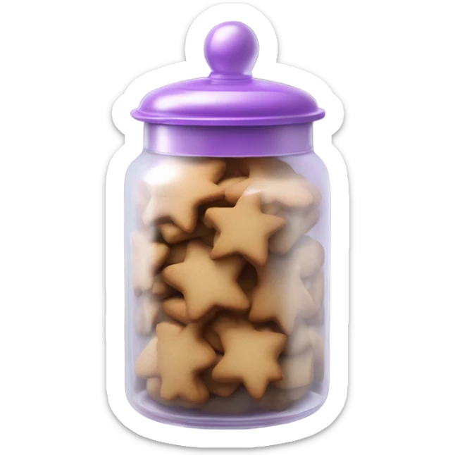 Realistic glass cookie jar with light purple lid full of gingerbread cookies isolated.  sticker