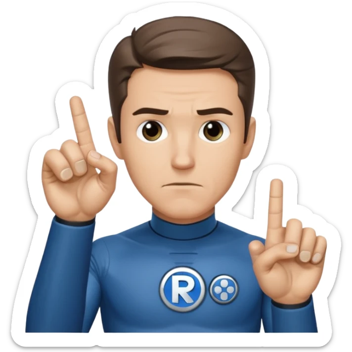 Reed Richard’s from the Fantastic 4 holding up 4 fingers thumb down out in front of himself with only one hand sticker