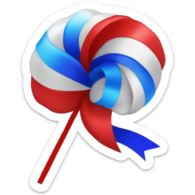One pom pom that sparkles with wide red, silver, and blue streamers in an outline style sticker