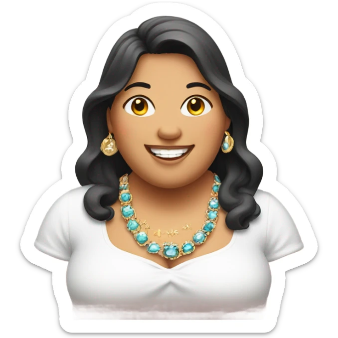 smiling overweight woman with jewelry indoors sticker