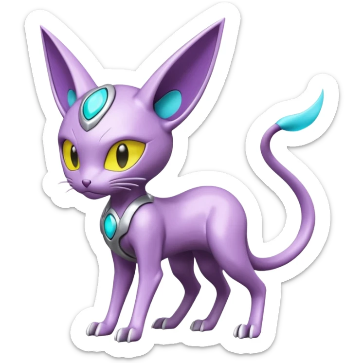 Mechanical Miraidon-Espeon-Mewtwo-Fakémon-hybrid-creature (full body)  with yellow eyes and cyan markings sticker