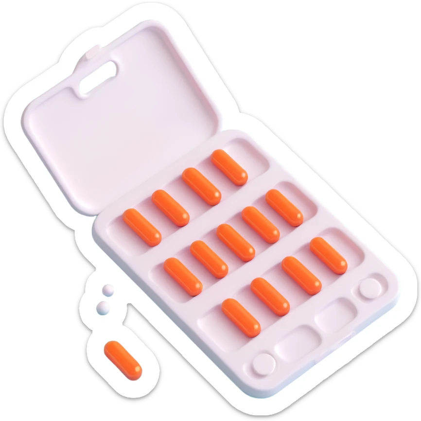 3D emoji of a light beige blister pack with 10 soft light pastel pink round pills, inspired by the reference image, 3D Apple emoji style sticker