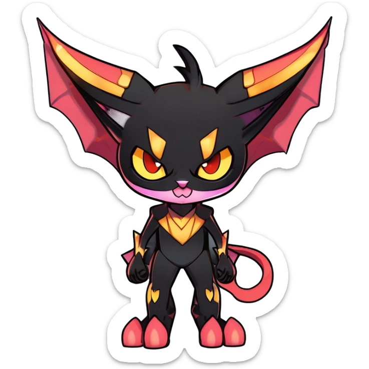 Black Cool Kawaii Punk-Gothic Bat-winged Litten-Bat-cat-Fakemon full body sticker