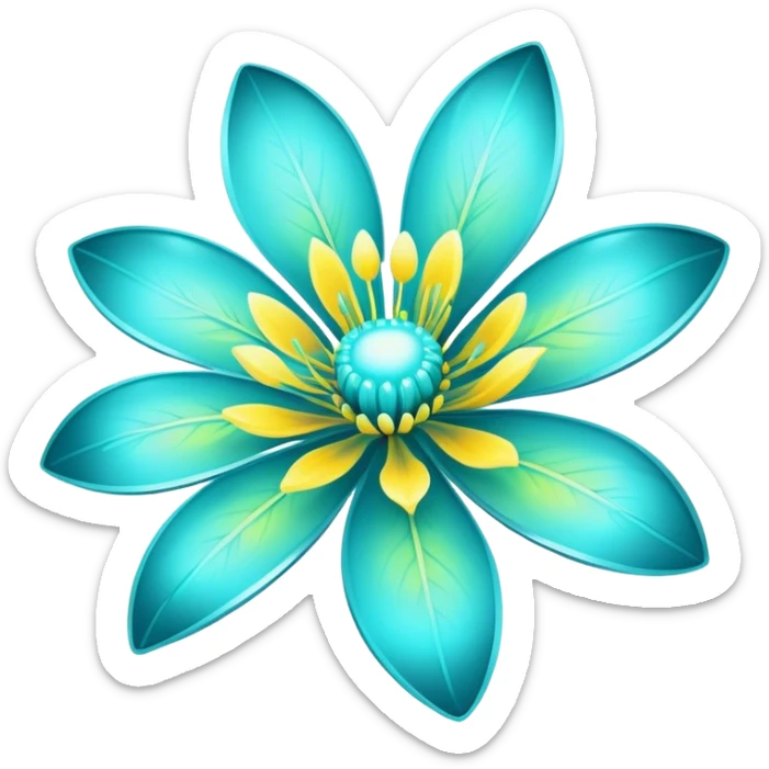 Pastel black and cyan iridescent transparent bio-luminescent flower with yellow accents sticker