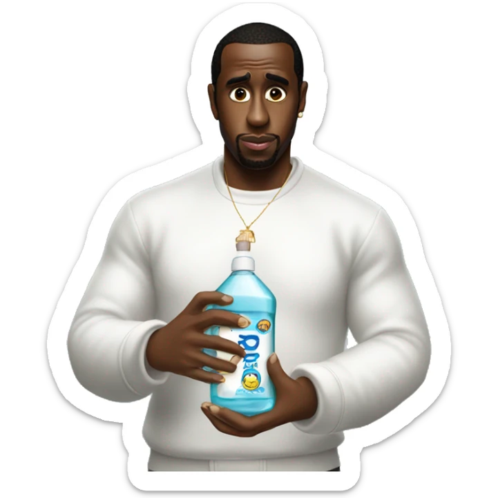 P diddy holding a bottle of baby oil sticker