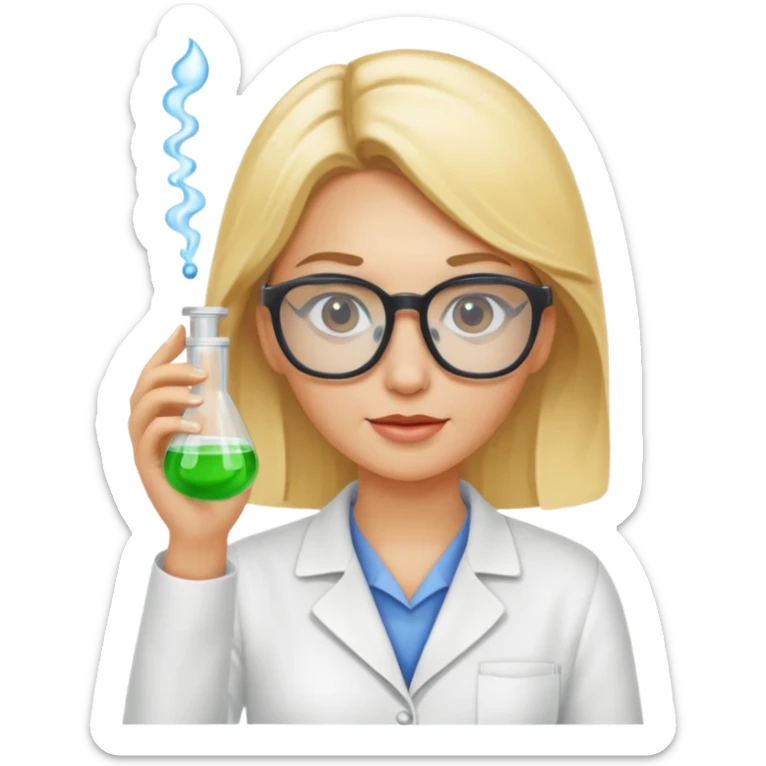 Eine hellblonde Chemikerin mit typischem Erlmeyerkolben in der Hand und Laborbrille auf sticker
